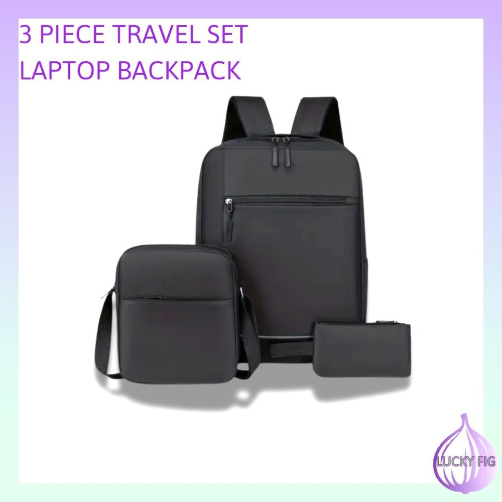 3 PIECE TRAVEL LAPTOP BACKPACK SET - WATER RESISTANT - COMFORT STRAPS